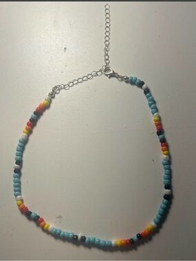 Amazon Light Blue Multicolor Seed Bead Choker Necklace
